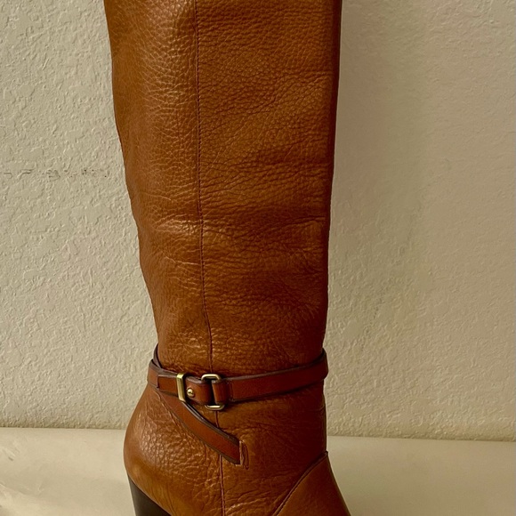 New in box Coach Adair Saddle Pebble Grain Leather Knee High Wedge Boot - Picture 7 of 13